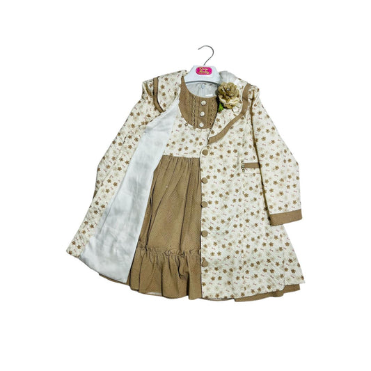 Classic Beige Girls’ Frock with Matching Coat (5 to 12 Years)