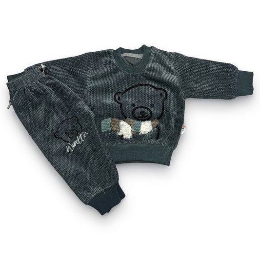 Cozy Charcoal Bear Winter Suit for Baby Boys