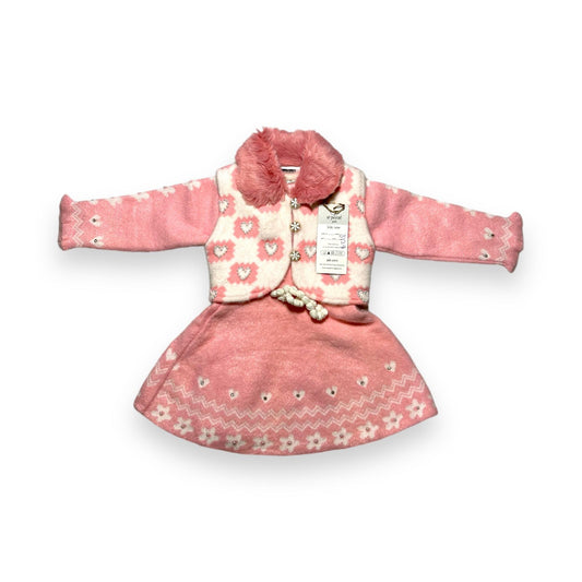 Cozy Pink Winter Frock Set for Girls