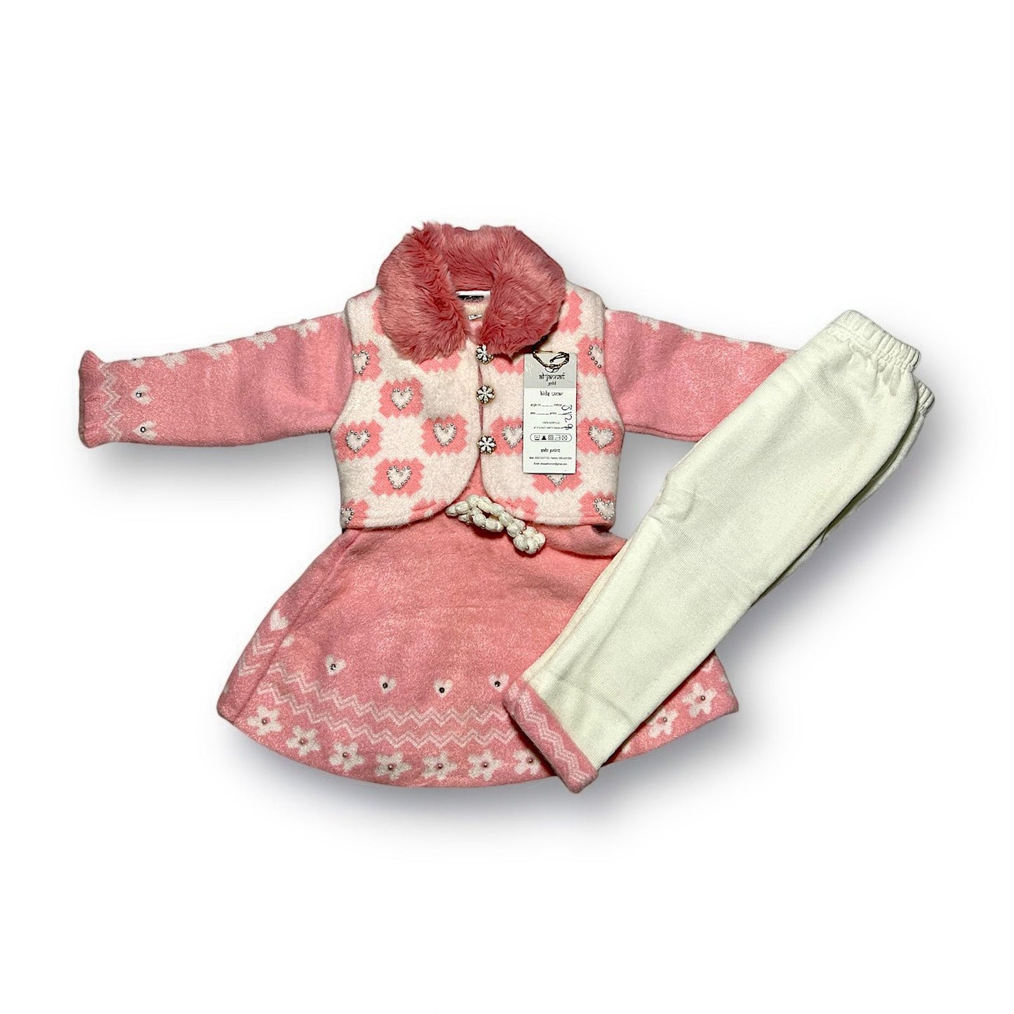 Cozy Pink Winter Frock Set for Girls