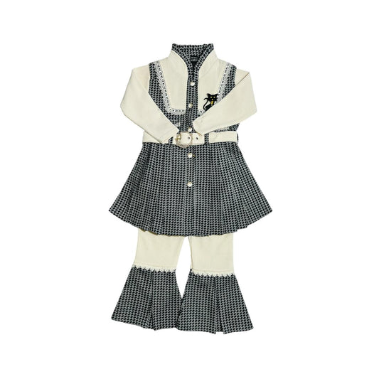 Elegant Belted Houndstooth Frock for Girls (5 to 12 Years)