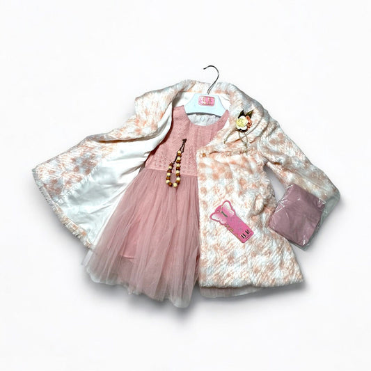 Glamorous Pink Party Frock & Fur Coat Set