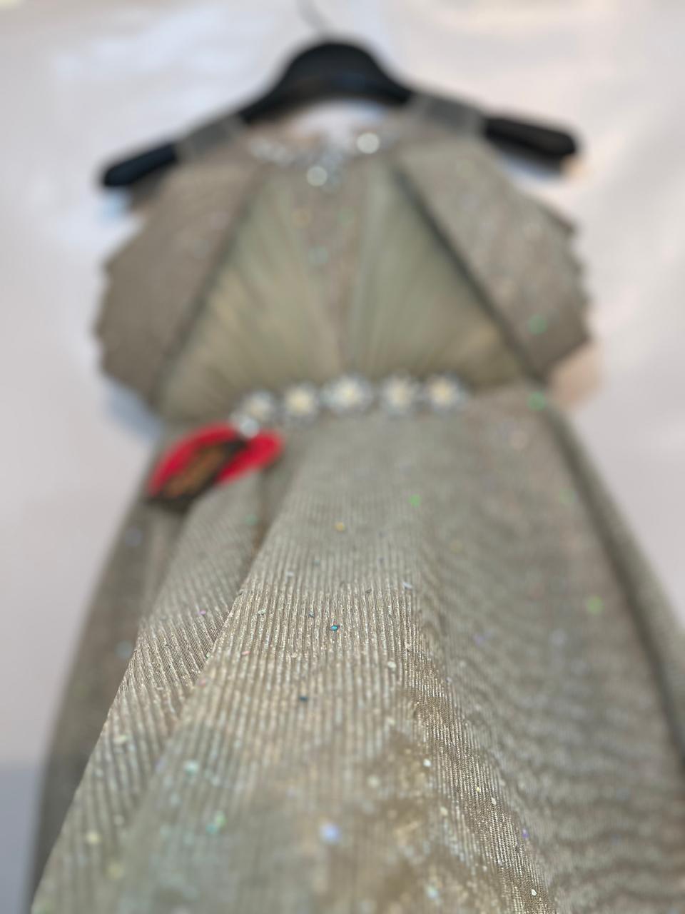 Gorgeous Glittery Sage Green Frock with Layered Detailing