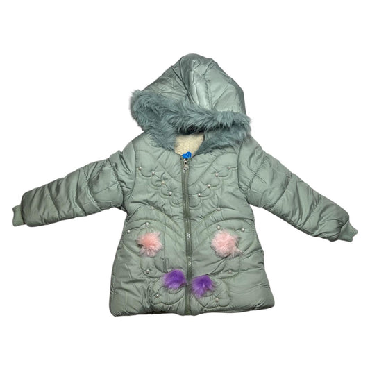 Mint Green Winter Jacket for Girls – Fluffy, Fun & Cozy